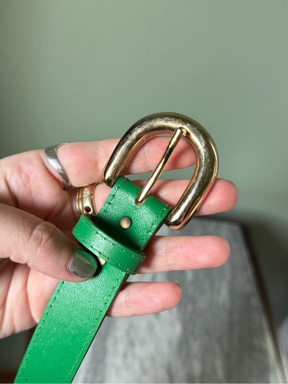 Vintage Green Belt with Gold Buckle - Picture 3 of 6